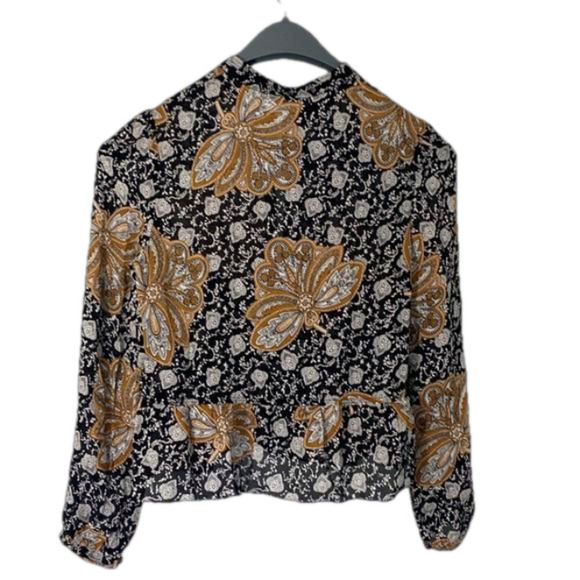 ALC Lox Blouse 100% Silk Size 2, Long sleeves Keyhole Detail Multicolor - Picture 9 of 12